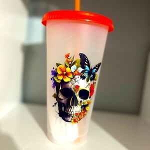 24 oz NEW Handmade Orange Skull Cup